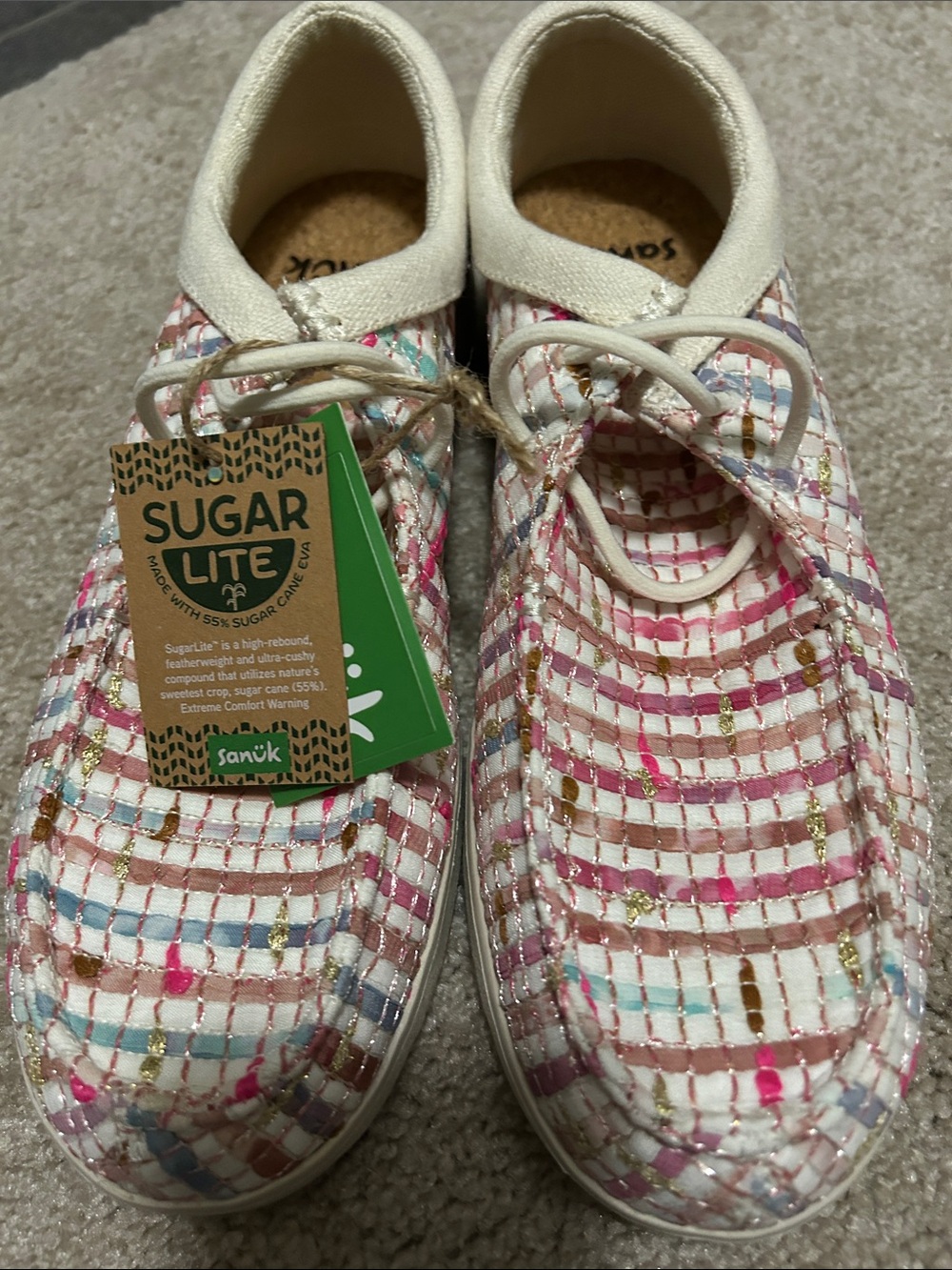 NWT Sanuk womens Pink Multi Woven Slip-On Shoed
